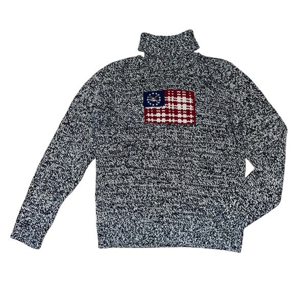 American Flag Sweater Turtleneck Patriotic Marled Knit Y2K - Picture 2 of 8
